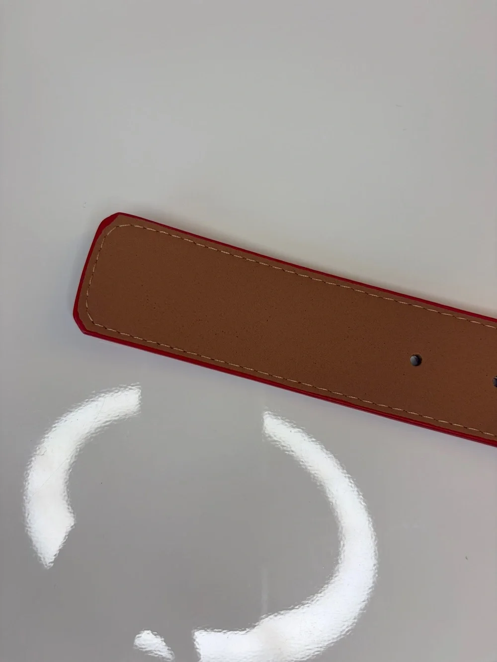 Mens Red and White Original Genuine Leather Belt Fits Waist 35-37